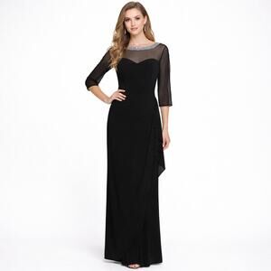 Alex Evenings Formal Evening Gown Womens 16W Black Beaded Mother of Bride Dress